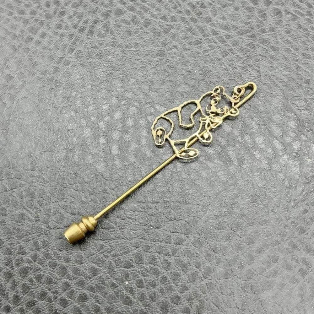 Vintage Stick Pin Gold Tone Teddy Bear Lapel Tie Pin Brooch Outline Novelty 2.5"